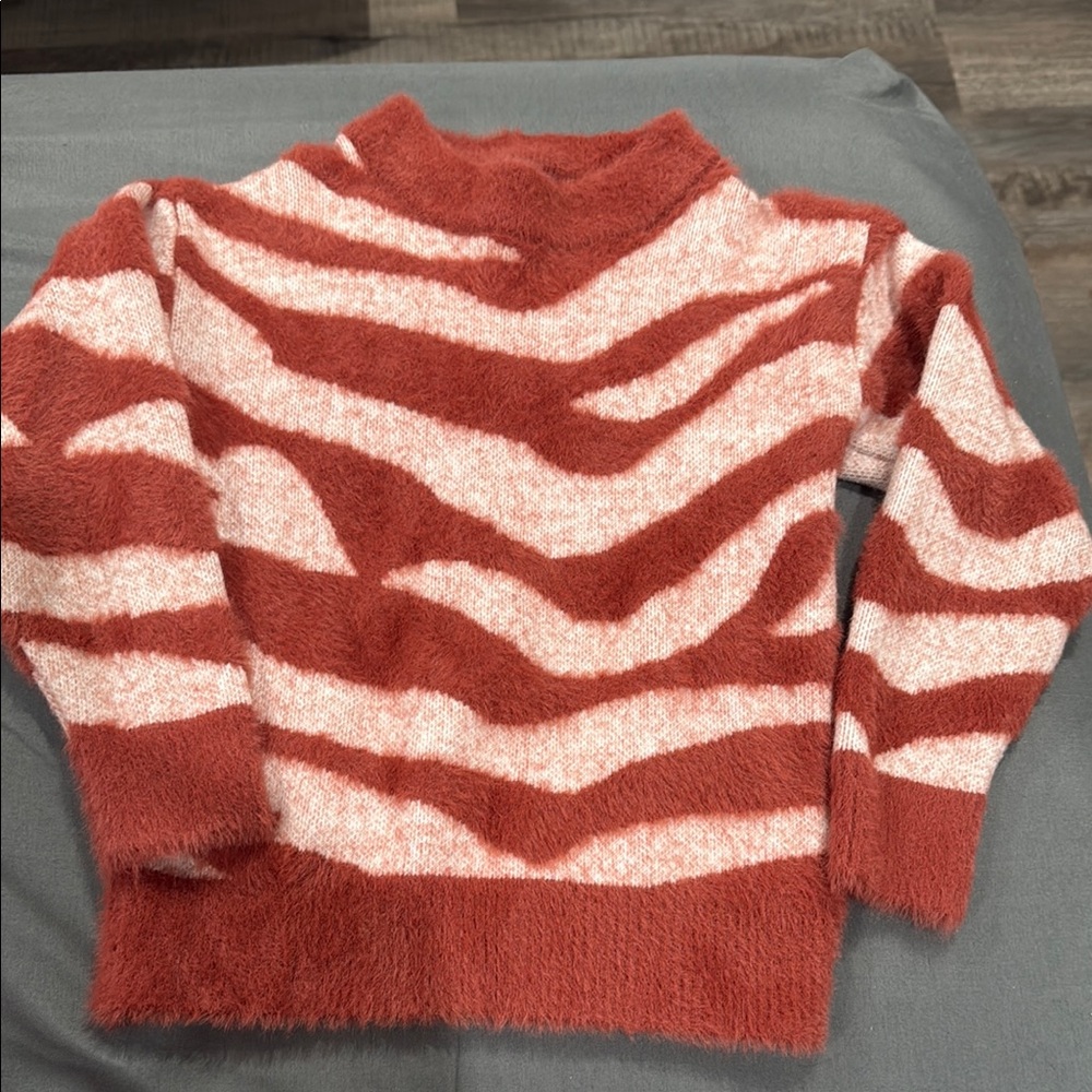 Kids Fuzzy Striped Sweater - Red and Cream